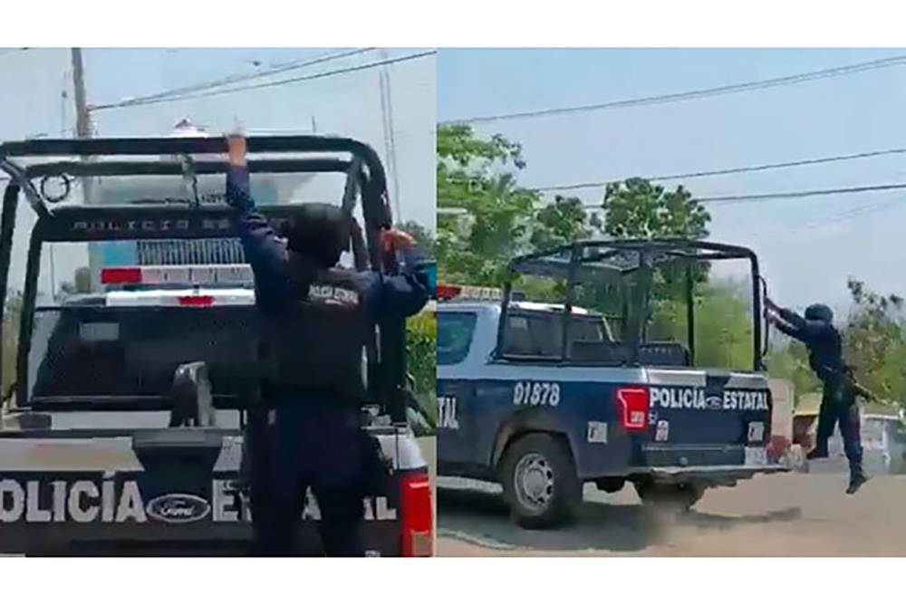 VIDEO: Policía cae de patrulla cuando trasladaban a feminicida de América en Oaxaca