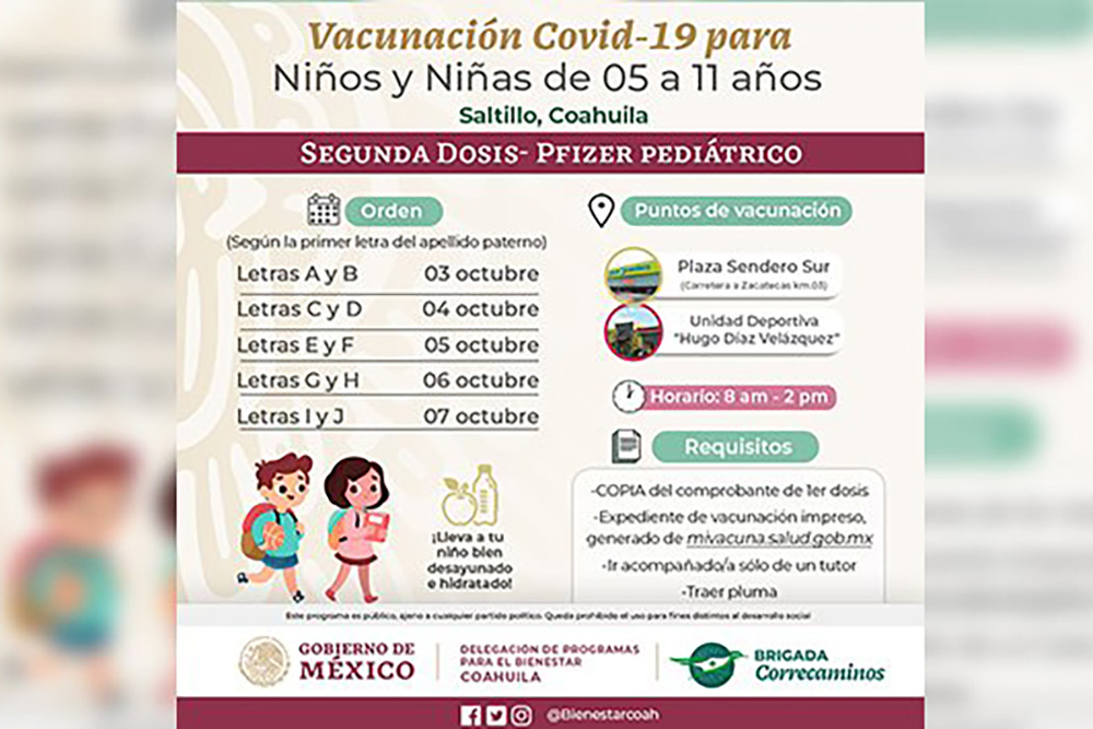Llegan segundas dosis de vacunación Covid-19 para niños de Saltillo y Ramos Arizpe