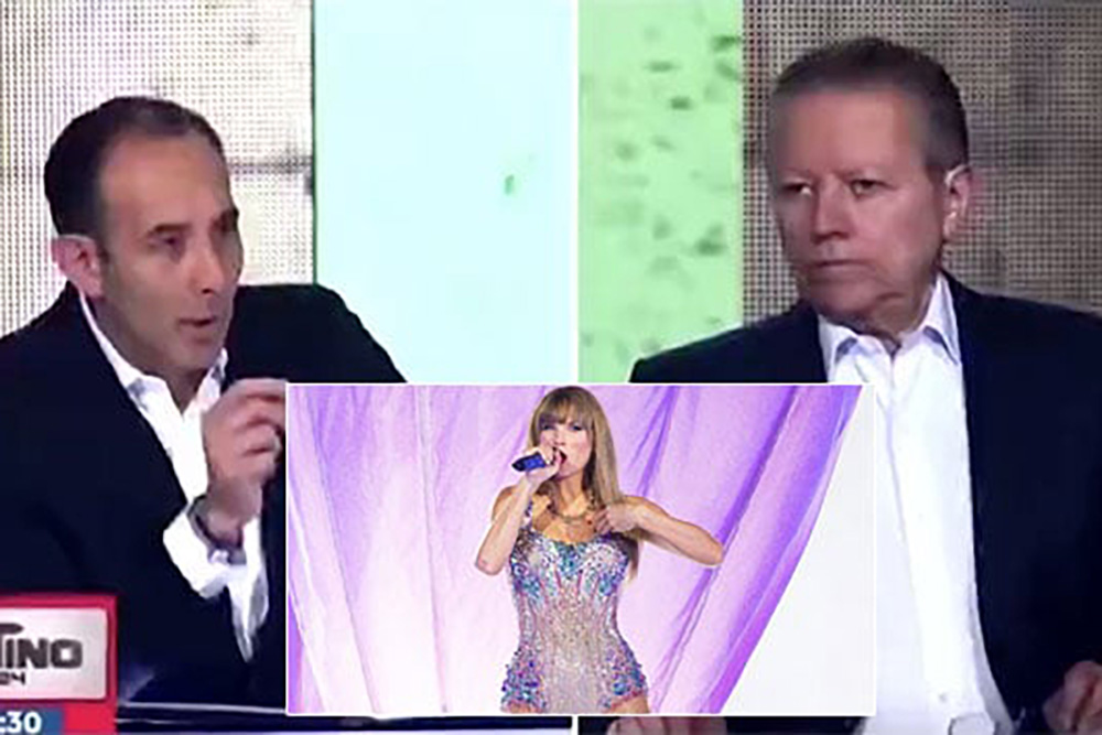 Citan a Taylor Swift en mesa de análisis del debate presidencial; discuten por playera con calaca