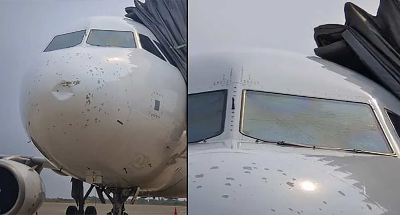 VIDEO: Avión aterriza de emergencia luego de que una lluvia de granizo rompiera su parabrisas
