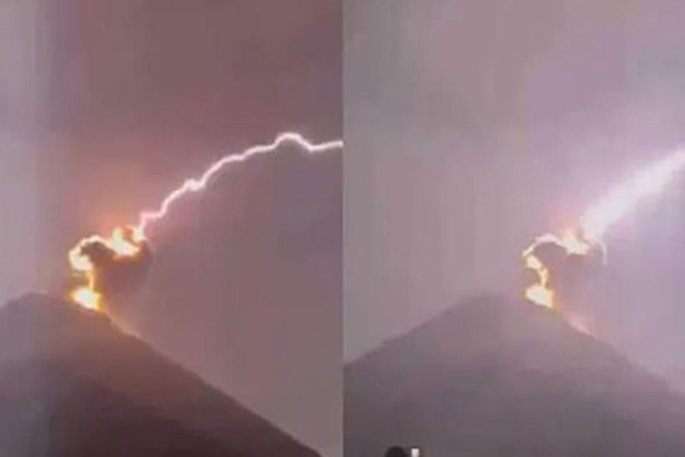 Captan en video momento en que rayo cae sobre volcán en Guatemala