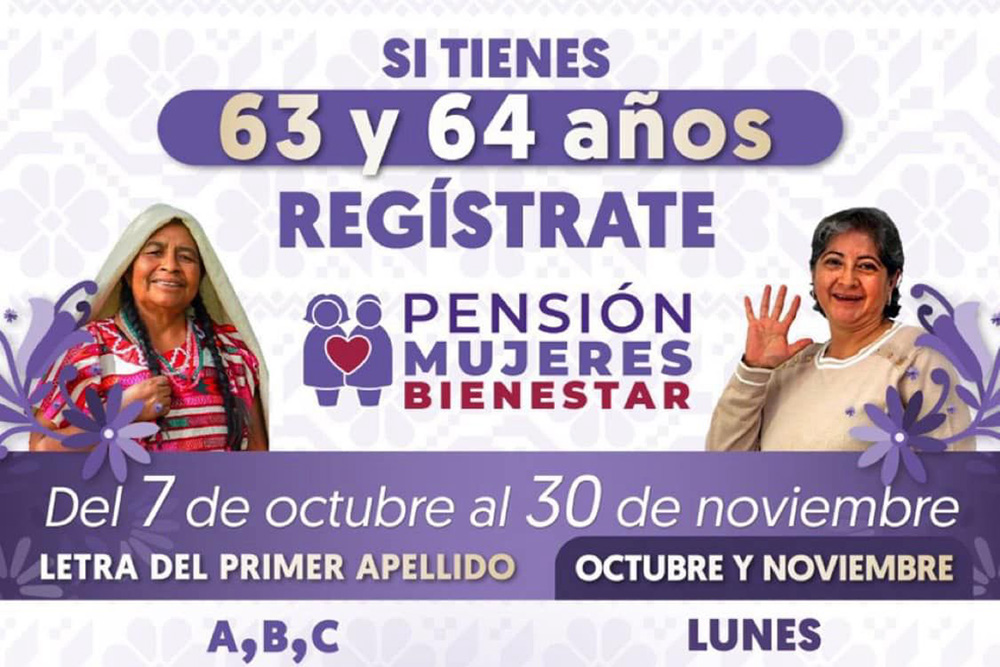 Iniciarán en octubre registros para la pensión Mujeres del Bienestar