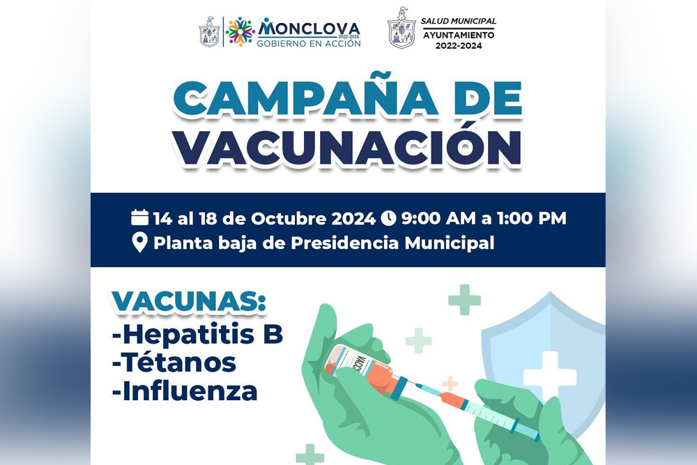 Inicia campaña de vacunación contra Influenza, Hepatitis y Tétanos